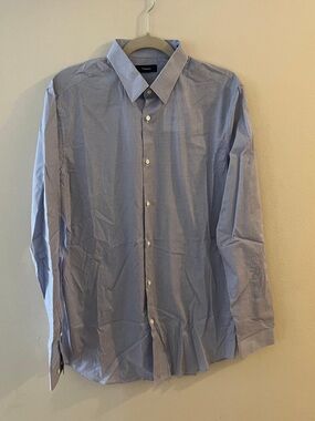 Theory Men's Blue Micro-Check Dress Shirt